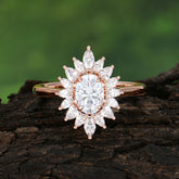 1 Carat Oval Cut Cluster Moissanite Engagement Ring Vintage Halo Bridal Ring